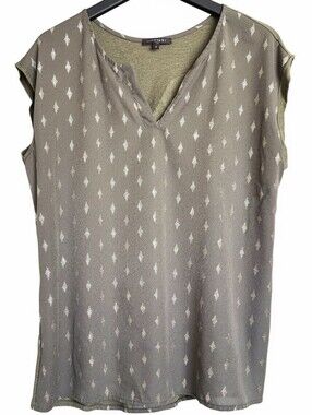 PAPERMOON Reece Mixed Material Foil Print Blouse Olive Green Gold Diamond Sz S